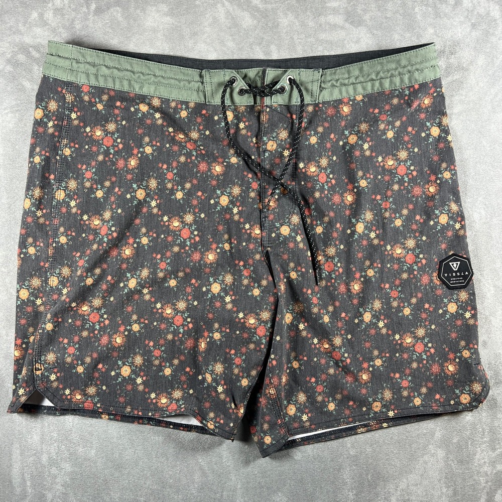 Vissla Men's Board Shorts 38 Blue Floral Drawstring Stretch Quick Dry 8" Inseam